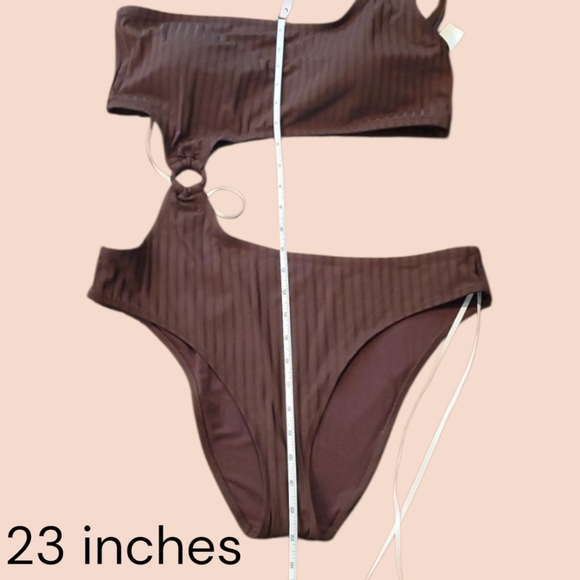 Aerie Wide Rib Cut Out One Shoulder Ring One Piece Brown Swimsuit. Size XL - Picture 6 of 6